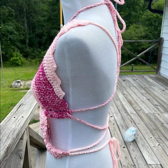 Handmade Pink Ombré Crochet Crop Butterfly Top - Picture 4 of 4